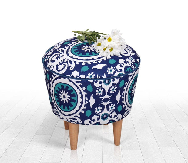 Asir Taburet tapitat cu stofa, Sky Patch I Albastru, Ø42xH42 cm