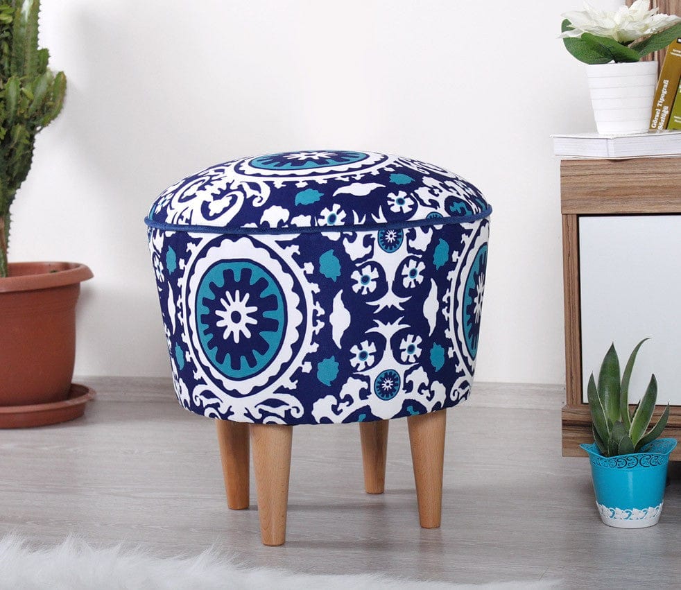 Asir Taburet tapitat cu stofa, Sky Patch I Albastru, Ø42xH42 cm