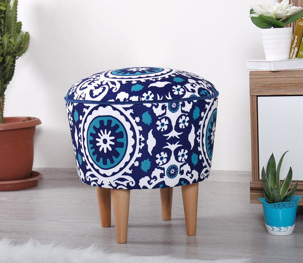 Asir Taburet tapitat cu stofa, Sky Patch I Albastru, Ø42xH42 cm