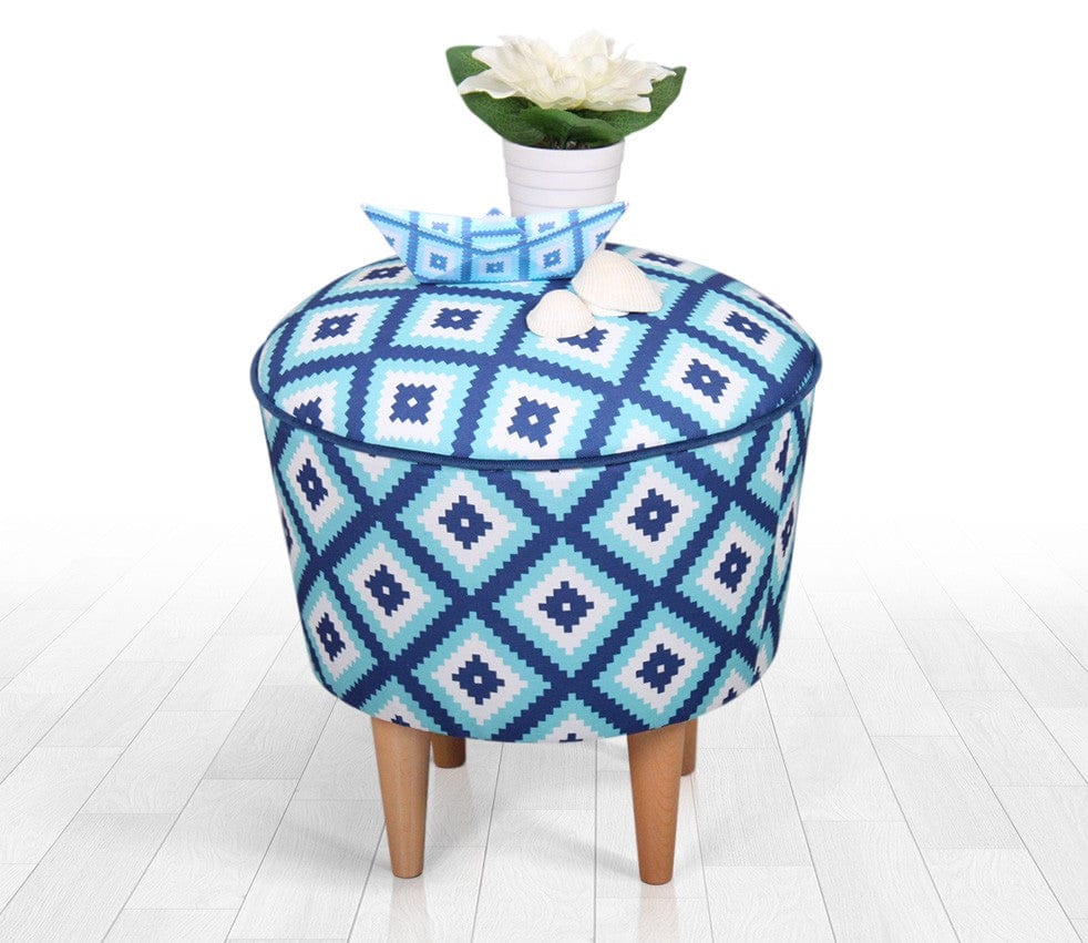 Asir Taburet tapitat cu stofa, Sky Patch II Albastru, Ø42xH42 cm