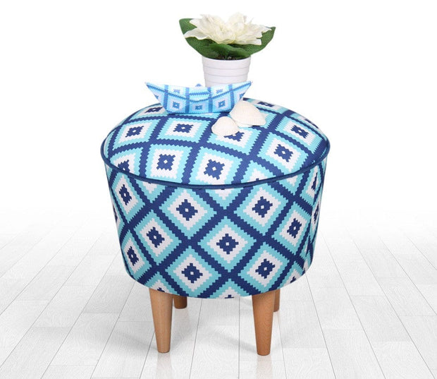 Asir Taburet tapitat cu stofa, Sky Patch II Albastru, Ø42xH42 cm