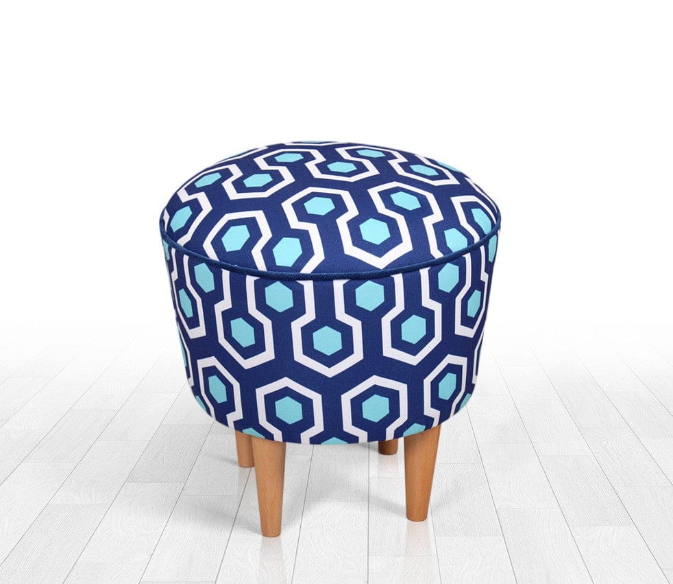 Asir Taburet tapitat cu stofa, Sky Patch III Albastru, Ø42xH42 cm