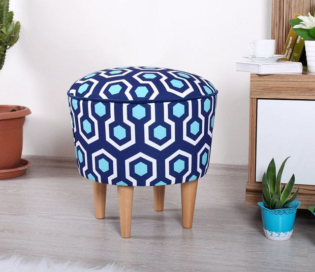 Asir Taburet tapitat cu stofa, Sky Patch III Albastru, Ø42xH42 cm