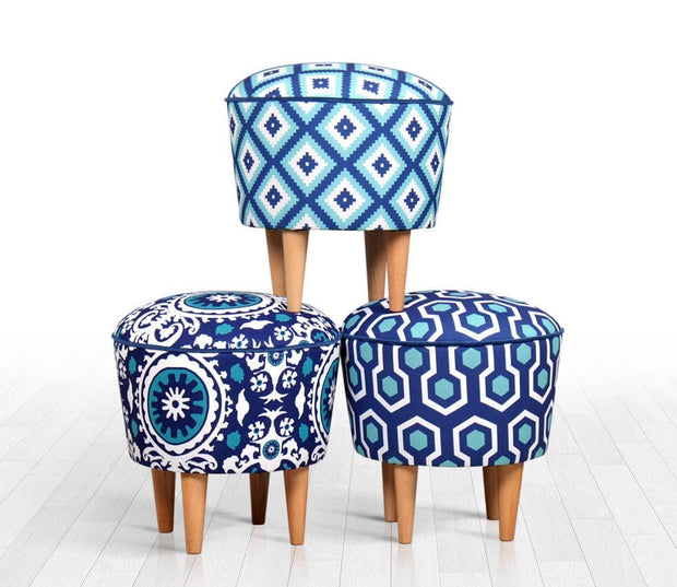 Asir Taburet tapitat cu stofa, Sky Patch III Albastru, Ø42xH42 cm