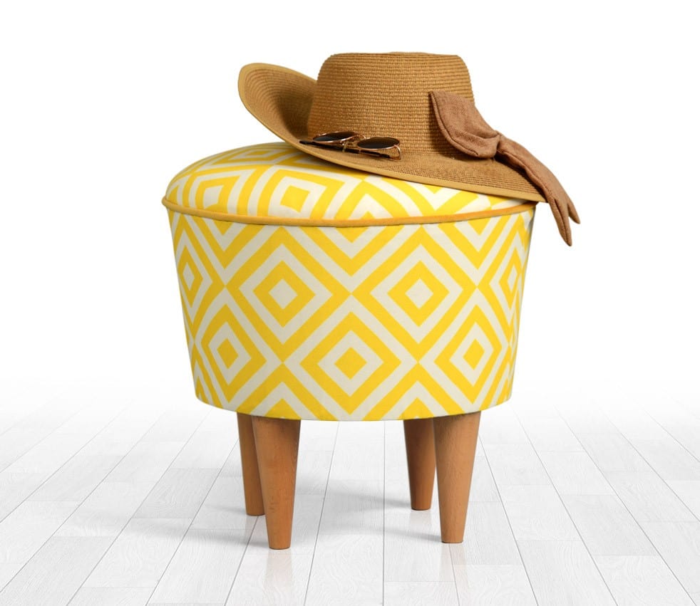 Asir Taburet tapitat cu stofa, Sun Galben, Ø42xH42 cm