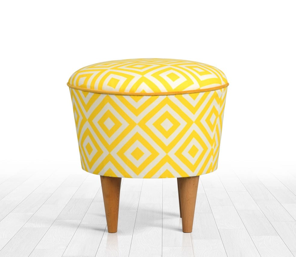 Asir Taburet tapitat cu stofa, Sun Galben, Ø42xH42 cm