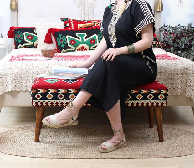 Asir Taburet tapitat cu stofa, Vezir Patch II Multicolor, l91xA46xH42 cm