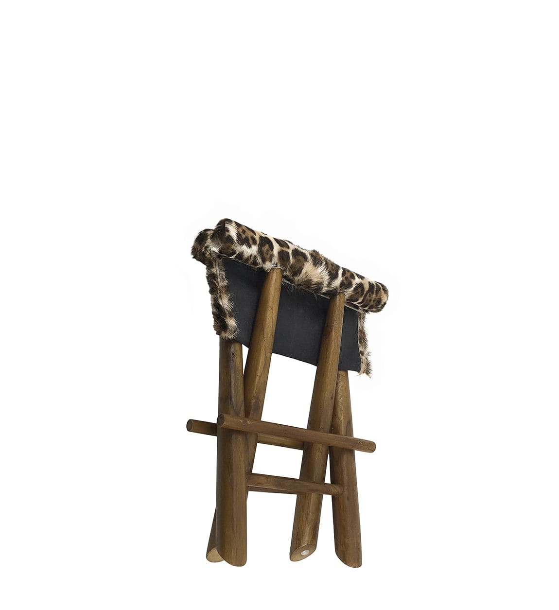 Taburet pliabil tapitat cu piele naturala si picioare din lemn, Leopard Maro / Nuc, l48xA40xH45 cm (1)