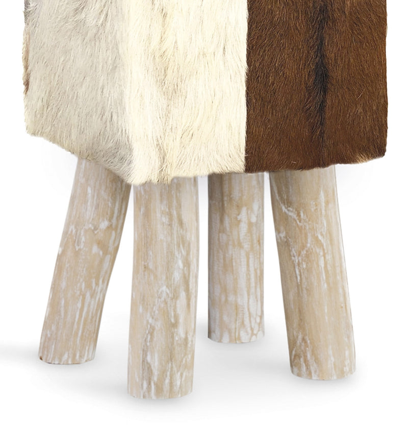 Taburet tapitat cu piele naturala si picioare din lemn, Goat Square Maro / Natural, l30xA30xH45 cm (1)