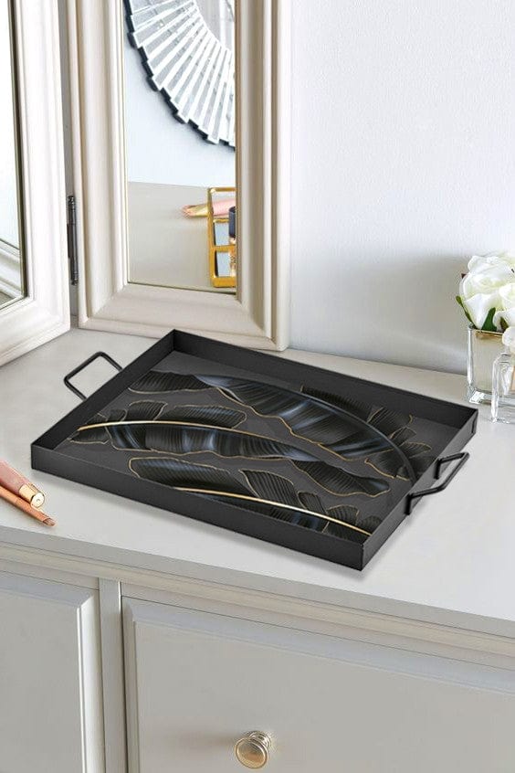 Tava pentru servire din metal, Leaf Negru, L40xl40xH3 cm (1)