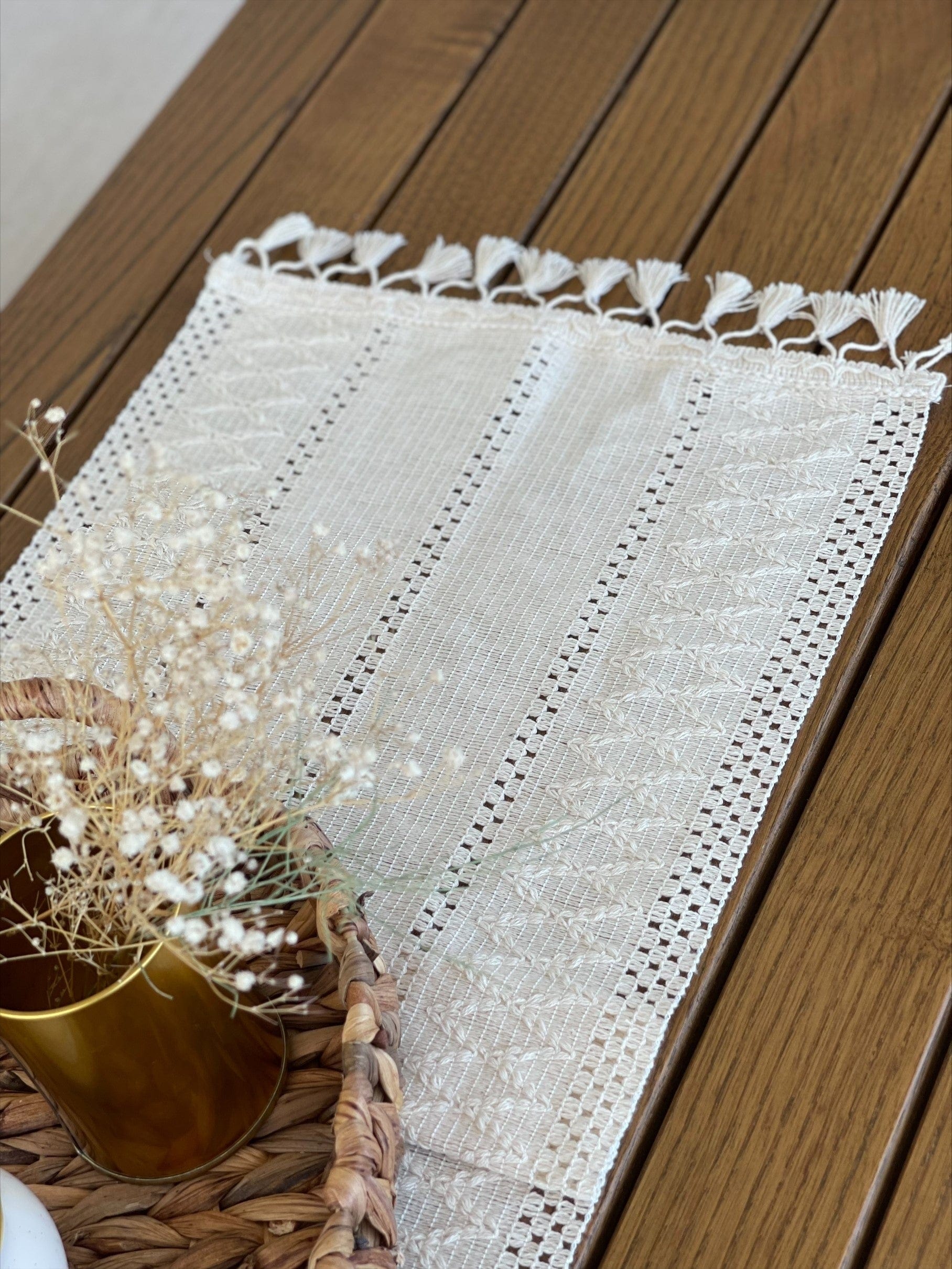 Traversa masa din bumbac Modif Dantel Nude, 35 x 145 cm (3)