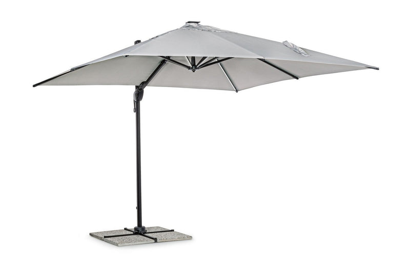 Umbrela de soare suspendata, cu LED solar inclus, Ines Gri Deschis, L300xl300xH265 cm