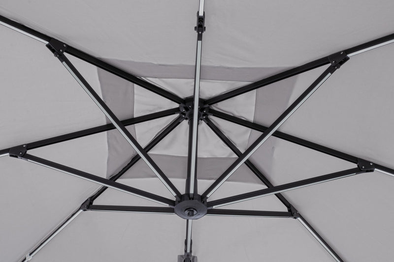 Umbrela de soare suspendata, cu LED solar inclus, Ines Gri Deschis, L300xl300xH265 cm (6)