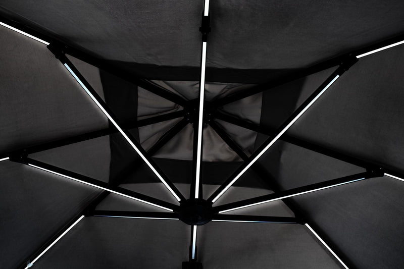 Umbrela de soare suspendata, cu LED solar inclus, Ines Gri Deschis, L300xl300xH265 cm (7)