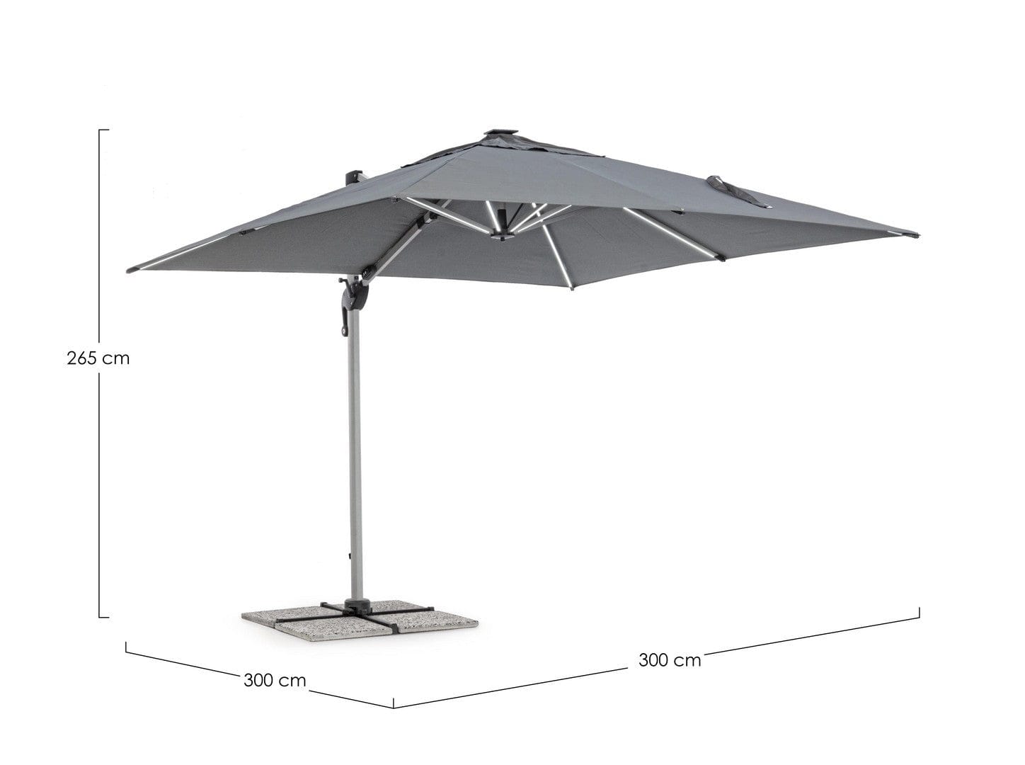 Umbrela de soare suspendata, cu LED solar inclus, Ines Gri Inchis, L300xl300xH265 cm (13)