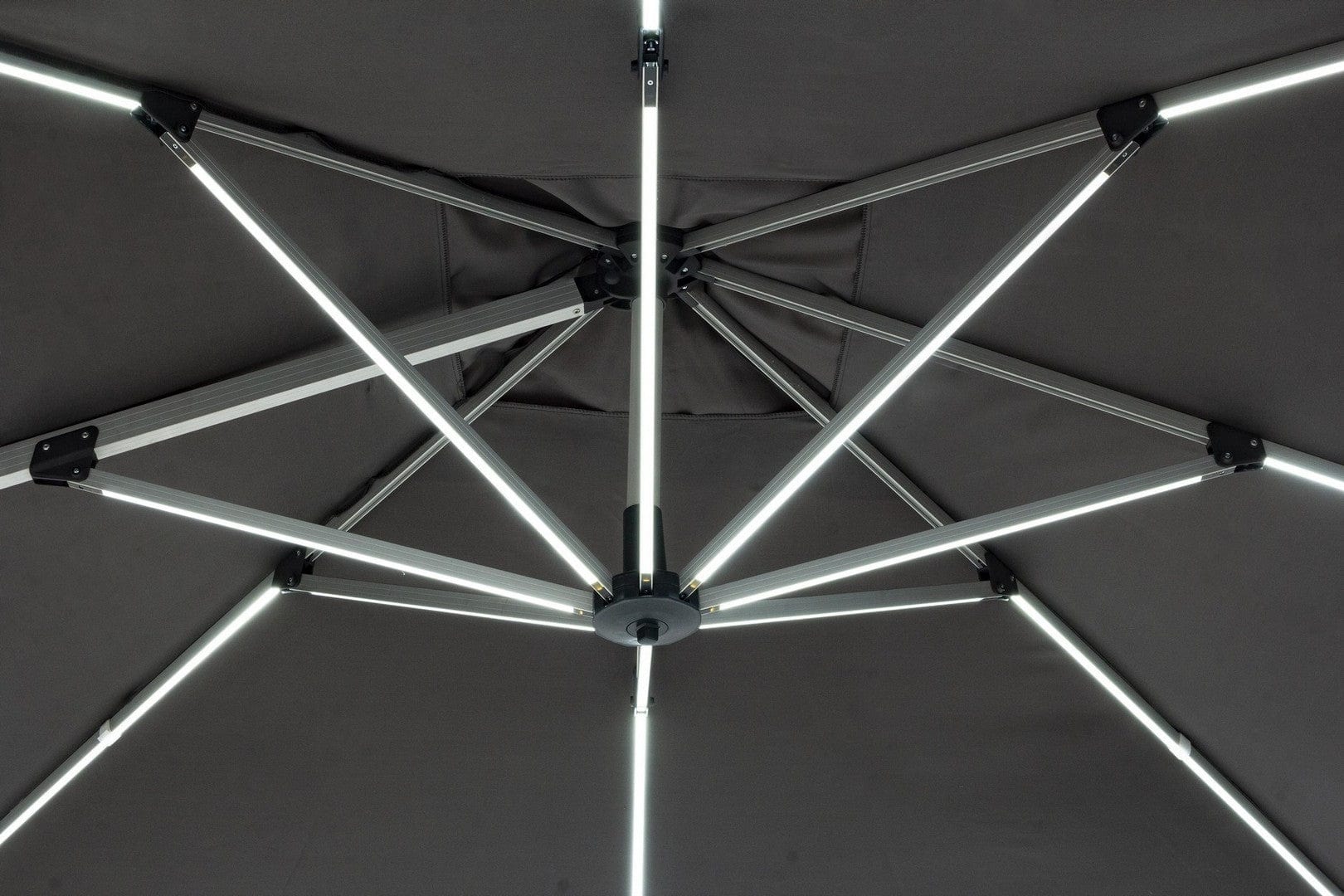 Umbrela de soare suspendata, cu LED solar inclus, Ines Gri Inchis, L300xl300xH265 cm (6)
