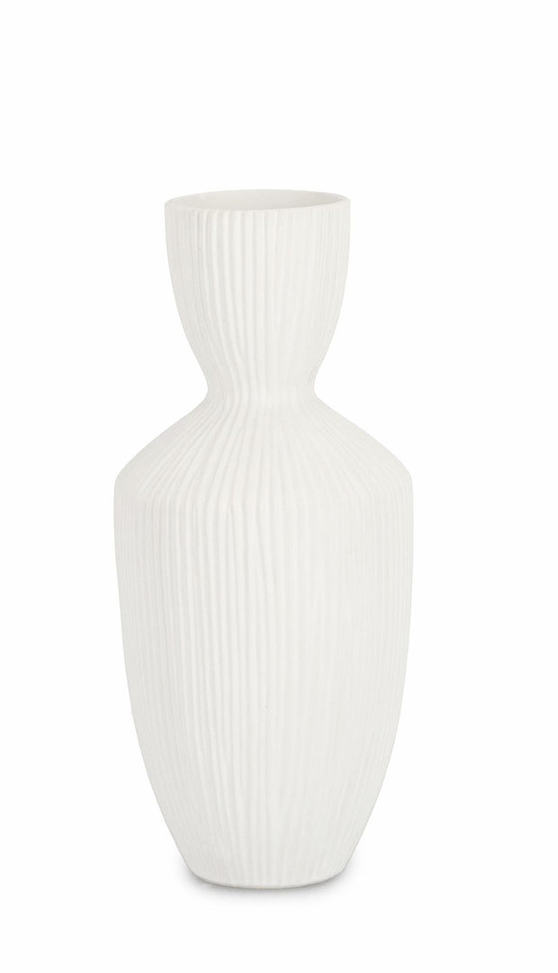 Vaza decorativa din ceramica, Striped B Alb, Ø15,5xH36 cm
