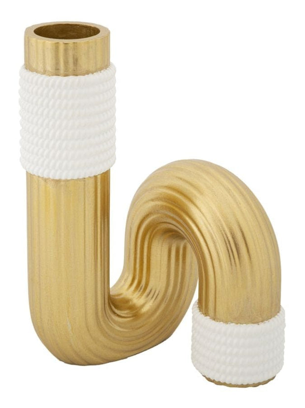 Vaza decorativa din rasina, Bann Tall Alb / Auriu, L10,7xl10,7xH18,3 cm (2)
