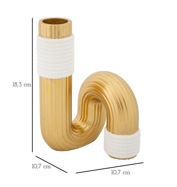 Vaza decorativa din rasina, Bann Tall Alb / Auriu, L10,7xl10,7xH18,3 cm (4)