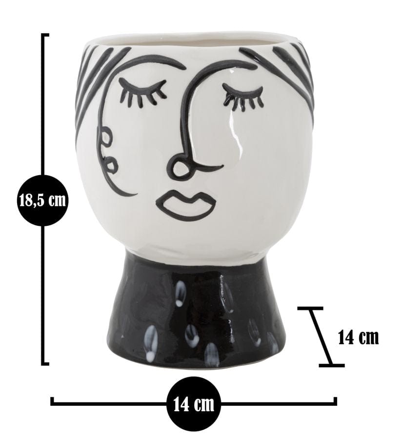 Vaza decorativa din portelan, Face Round Alb / Negru, Ø14xH18,2 cm (6)