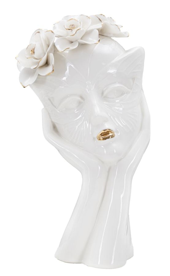 Vaza decorativa din portelan, Woman Mask Alb / Auriu, L16,5xl14xH27,3 cm (1)