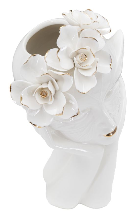 Vaza decorativa din portelan, Woman Mask Alb / Auriu, L16,5xl14xH27,3 cm (2)