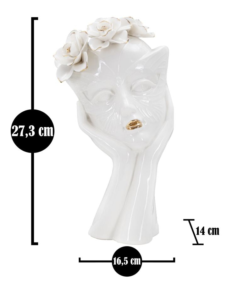 Vaza decorativa din portelan, Woman Mask Alb / Auriu, L16,5xl14xH27,3 cm (5)
