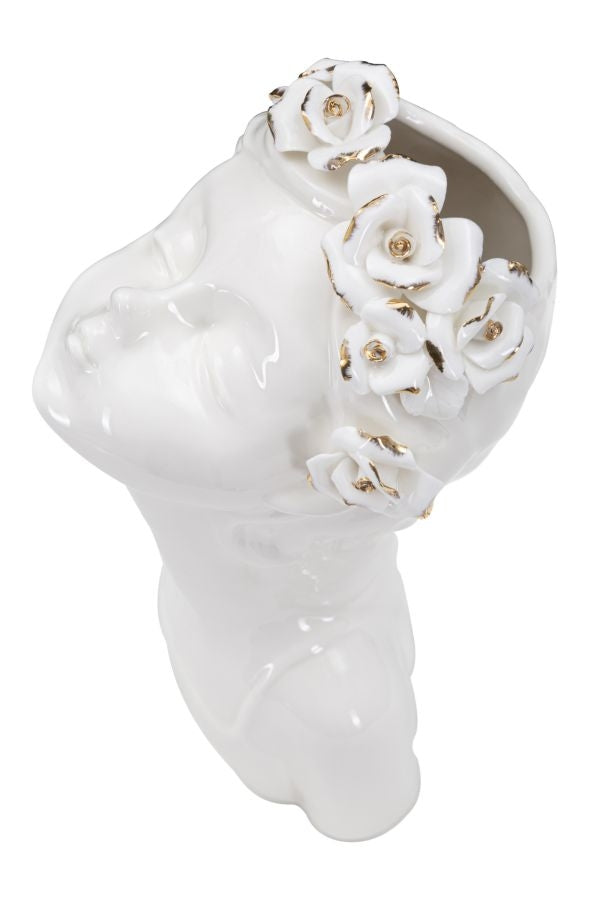 Vaza decorativa din portelan, Young Lady Roses Alb / Auriu, L14xl10xH26 cm (1)