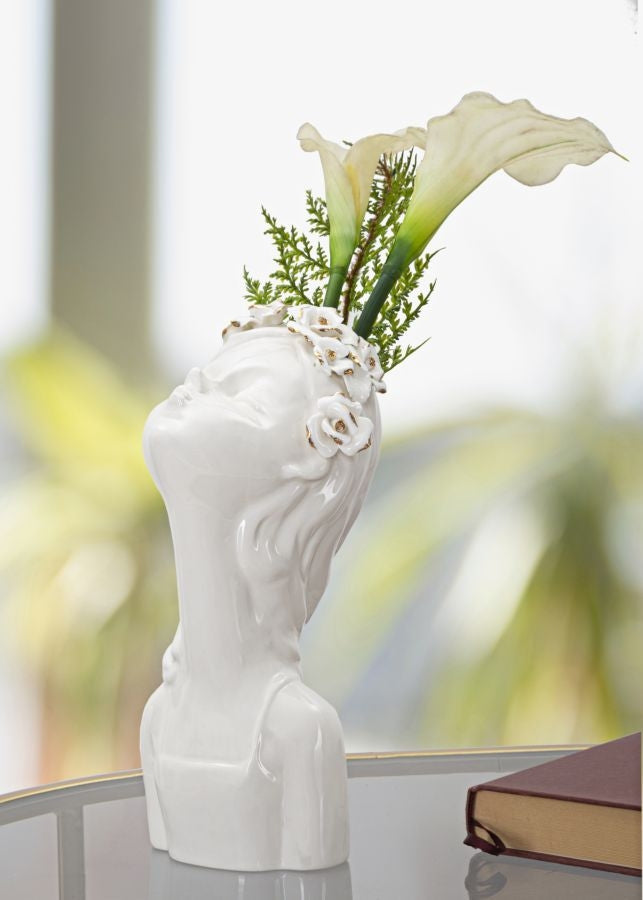 Vaza decorativa din portelan, Young Lady Roses Alb / Auriu, L14xl10xH26 cm