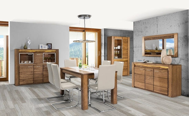 Vitrina din furnir si pal, cu 6 usi si LED inclus, Velvet 48 Large Stejar Rustic, l161xA42xH135 cm (2)