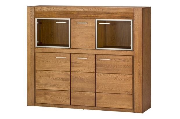 Szynaka Vitrina din furnir si pal, cu 6 usi si LED inclus, Velvet 48 Large Stejar Rustic, l161xA42xH135 cm