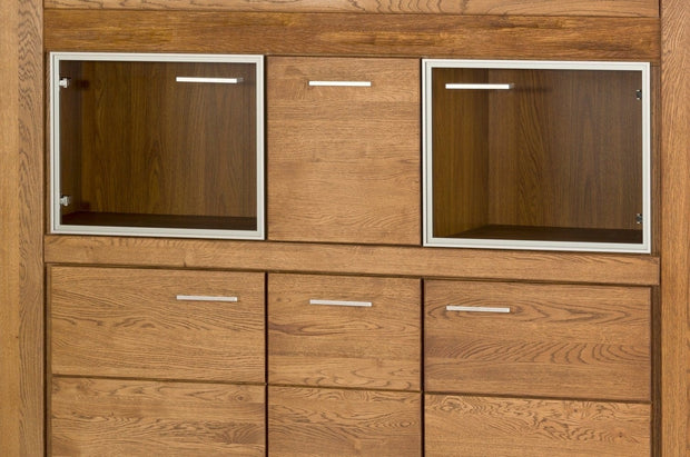 Vitrina din furnir si pal, cu 6 usi si LED inclus, Velvet 48 Large Stejar Rustic, l161xA42xH135 cm (5)