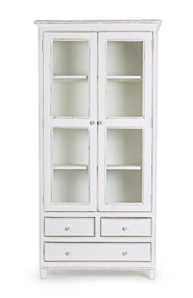 Vitrina din lemn de mango, cu 3 sertare si 2 usi Colette Large Alb Antichizat, l90xA38xH185 cm (2)