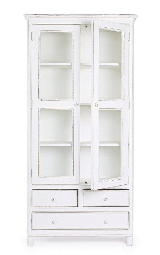 Vitrina din lemn de mango, cu 3 sertare si 2 usi Colette Large Alb Antichizat, l90xA38xH185 cm (3)