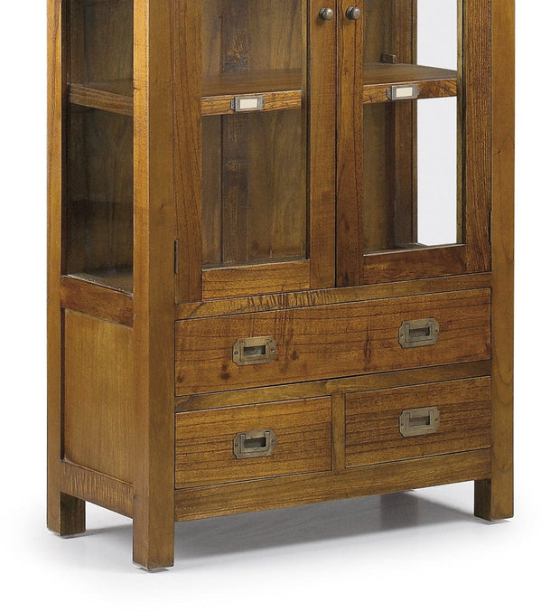 Vitrina din lemn si furnir, cu 3 sertare si 2 usi, Star III Small Nuc, l70xA35xH135 cm (2)