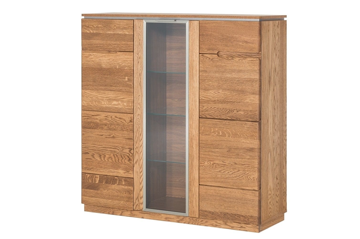 Vitrina din lemn si furnir, cu 3 usi si LED inclus, Montenegro 48 Large Stejar Rustic, l120xA42xH125 cm (2)