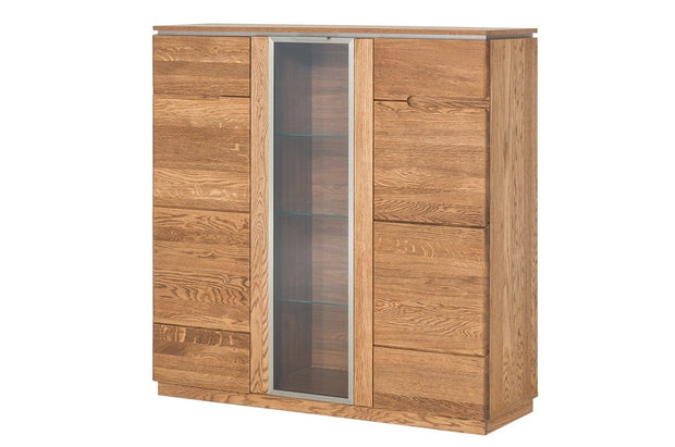 Vitrina din lemn si furnir, cu 3 usi si LED inclus, Montenegro 48 Large Stejar Rustic, l120xA42xH125 cm (2)