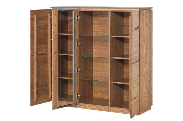 Vitrina din lemn si furnir, cu 3 usi si LED inclus, Montenegro 48 Large Stejar Rustic, l120xA42xH125 cm (3)