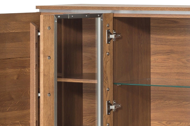 Vitrina din lemn si furnir, cu 3 usi si LED inclus, Montenegro 48 Large Stejar Rustic, l120xA42xH125 cm (5)