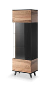 Vitrina din MDF, pal si sticla, cu 1 usa, Randolph W-1 Stejar Wotan / Negru, l60xA40xH182 cm (2)