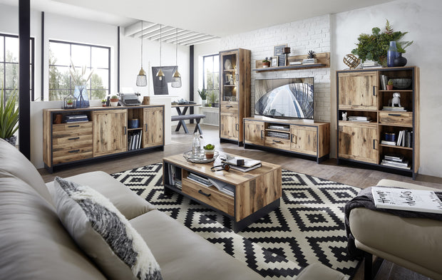 Innostyle Vitrina din pal cu 1 sertar, 2 usi si LED inclus Pato Big Natural / Grafit, l60xA38xH203 cm