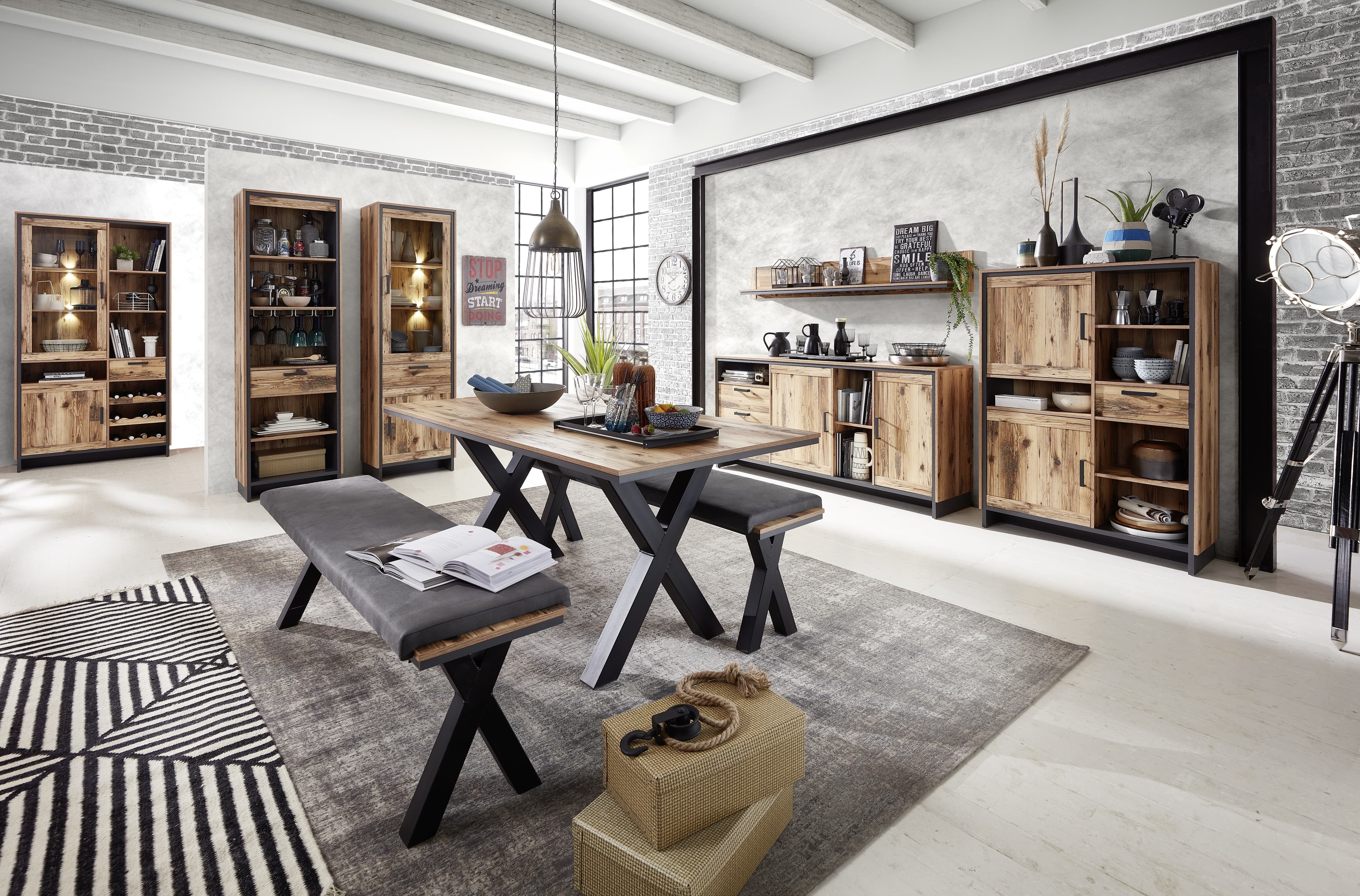 Innostyle Vitrina din pal cu 1 sertar, 2 usi si LED inclus Pato Big Natural / Grafit, l60xA38xH203 cm