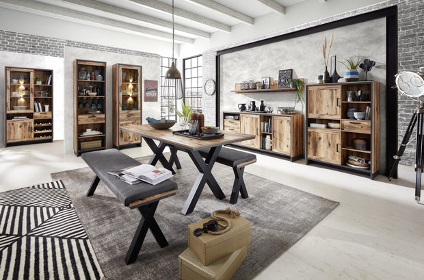 Innostyle Vitrina din pal cu 1 sertar, 2 usi si LED inclus Pato Big Natural / Grafit, l60xA38xH203 cm