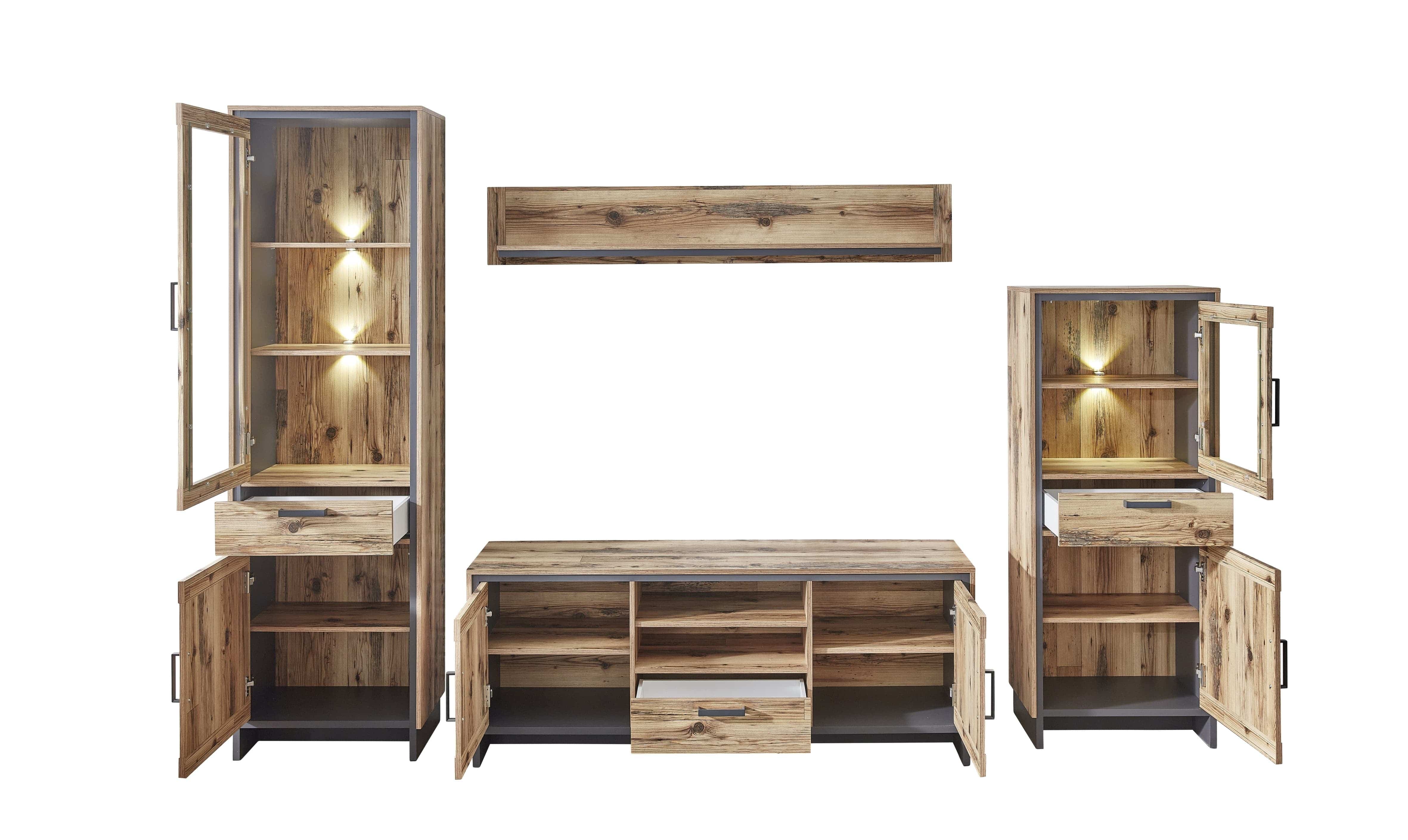 Innostyle Vitrina din pal cu 1 sertar, 2 usi si LED inclus Pato Big Natural / Grafit, l60xA38xH203 cm