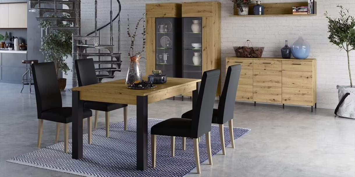 Vitrina din pal, cu 1 usa si LED inclus, Lucas 10 Stejar Artisan / Negru Mat, l65xA42xH193 cm (1)