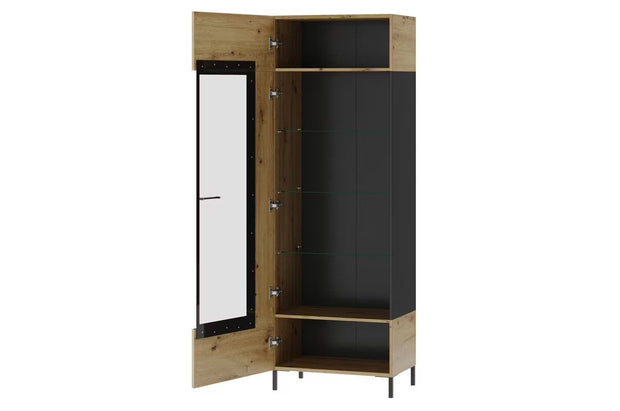 Vitrina din pal, cu 1 usa si LED inclus, Lucas 10 Stejar Artisan / Negru Mat, l65xA42xH193 cm (3)