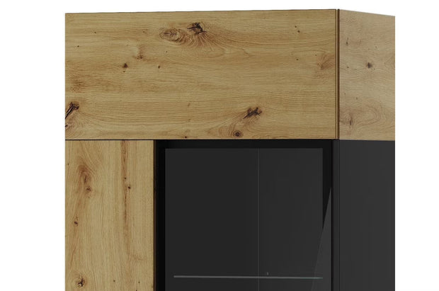 Vitrina din pal, cu 1 usa si LED inclus, Lucas 10 Stejar Artisan / Negru Mat, l65xA42xH193 cm (4)