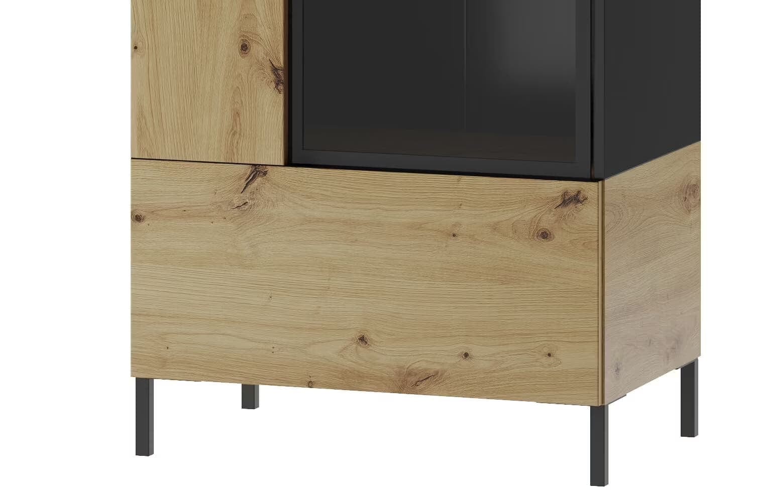 Vitrina din pal, cu 1 usa si LED inclus, Lucas 10 Stejar Artisan / Negru Mat, l65xA42xH193 cm (5)