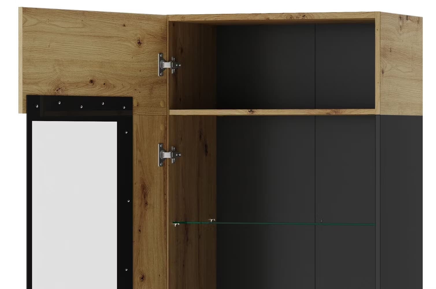 Vitrina din pal, cu 1 usa si LED inclus, Lucas 10 Stejar Artisan / Negru Mat, l65xA42xH193 cm (6)