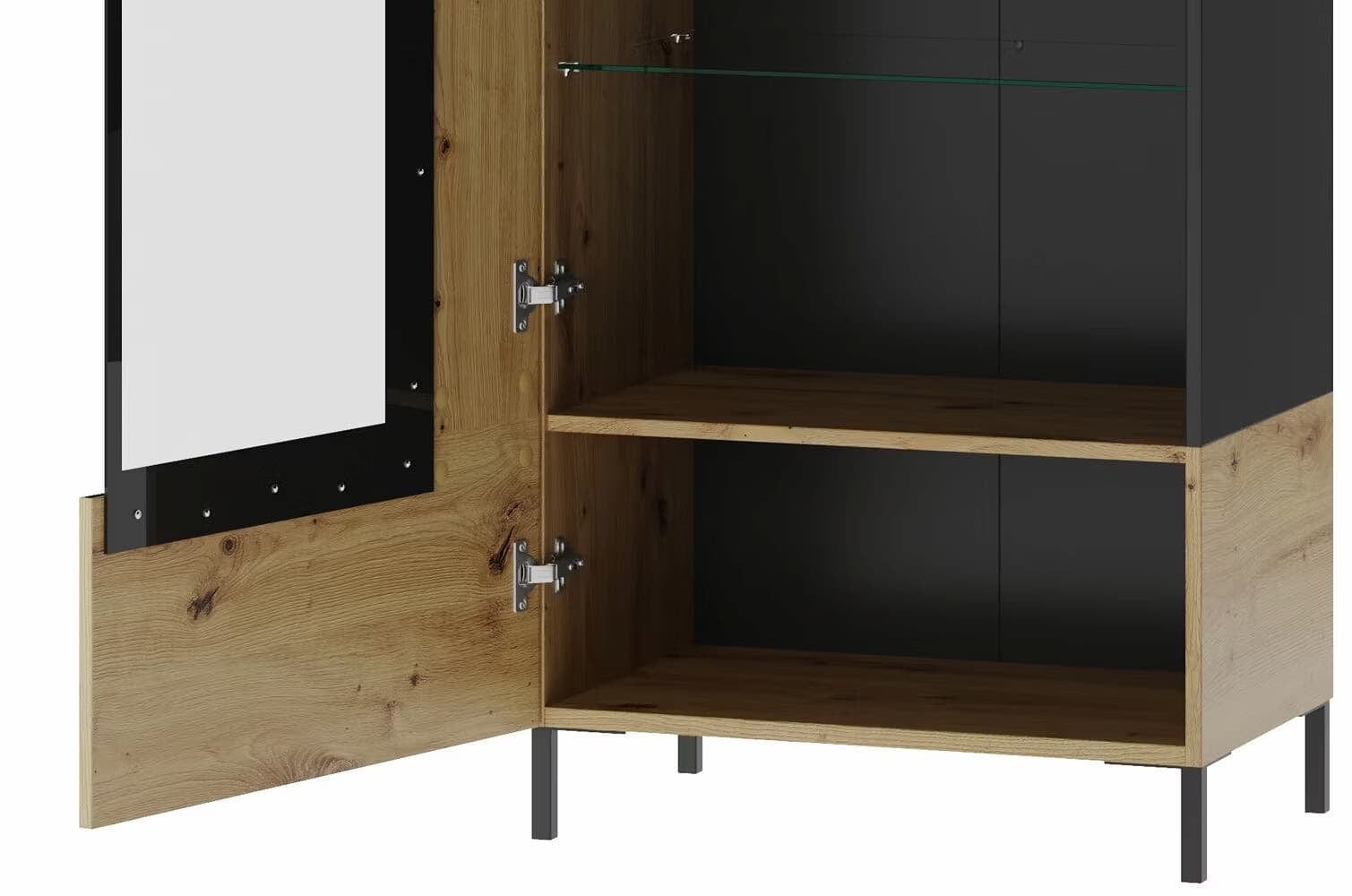 Vitrina din pal, cu 1 usa si LED inclus, Lucas 10 Stejar Artisan / Negru Mat, l65xA42xH193 cm (7)